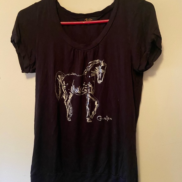 Black blouse w/ silver horse silhouette - Picture 1 of 1